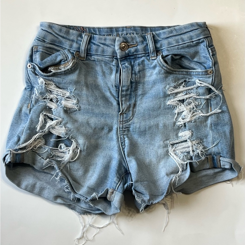 High-Waisted Blue Distressed Jean Shorts